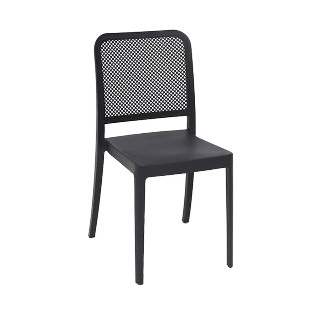 Stackable perforated garden chair in dove grey polypropylene