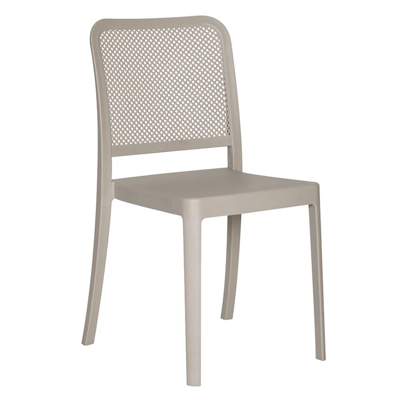 Stackable perforated garden chair in dove grey polypropylene