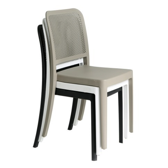 Stackable perforated garden chair in dove grey polypropylene