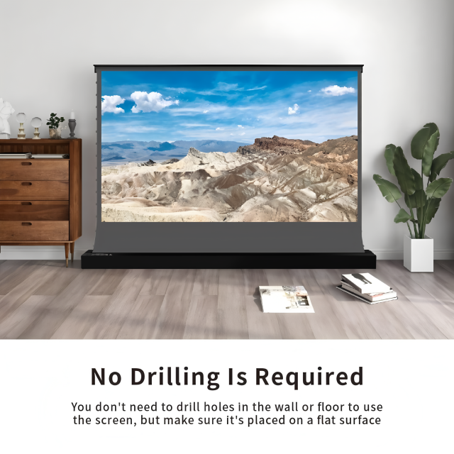ALR Motorized Tension Floor Rising Obsidian Long Throw ALR Projector Screen