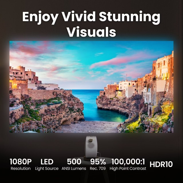 GV32 | 1080p 500lm LED Portable Projector for Bedside Ceiling Projection with Google TV