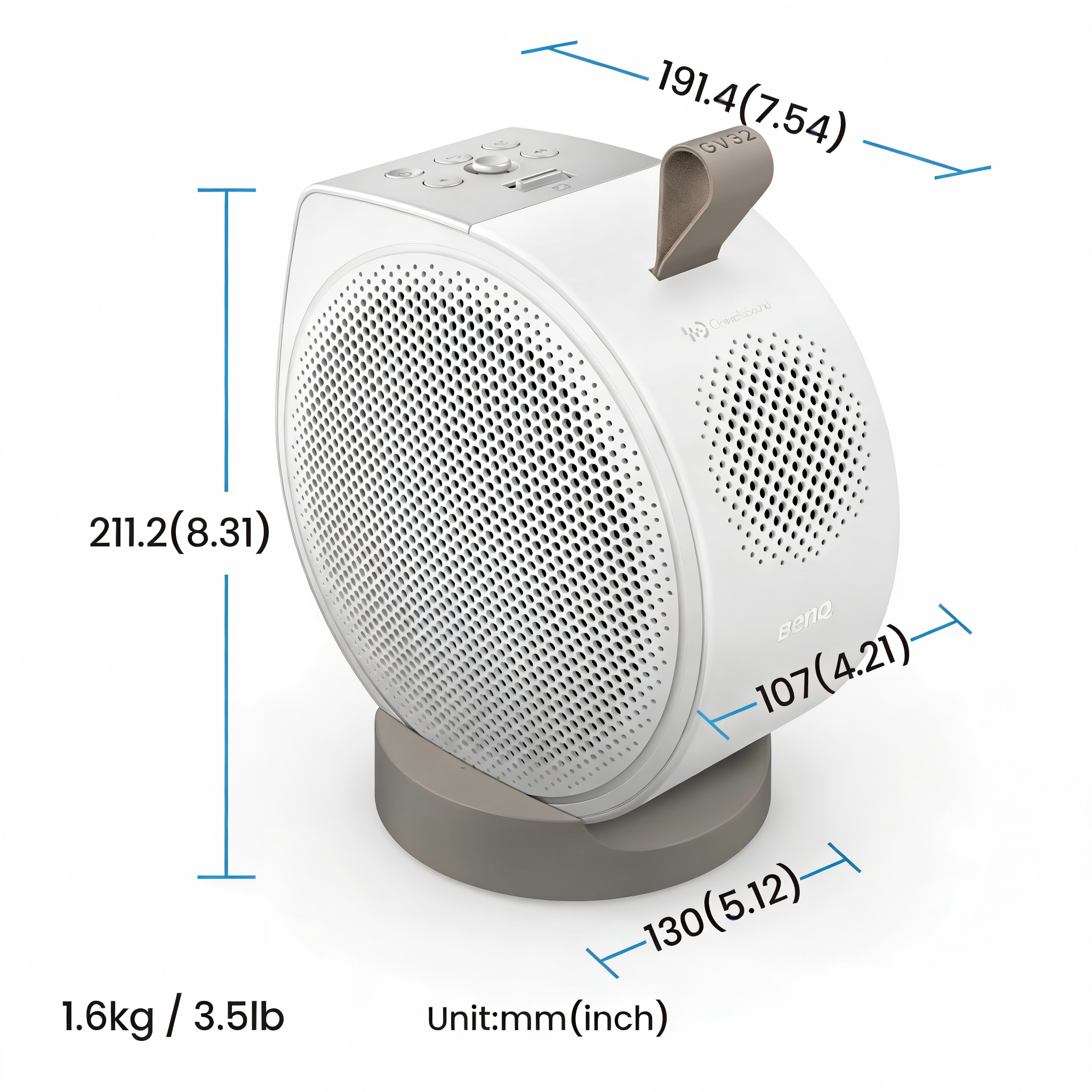 GV32 | 1080p 500lm LED Portable Projector for Bedside Ceiling Projection with Google TV