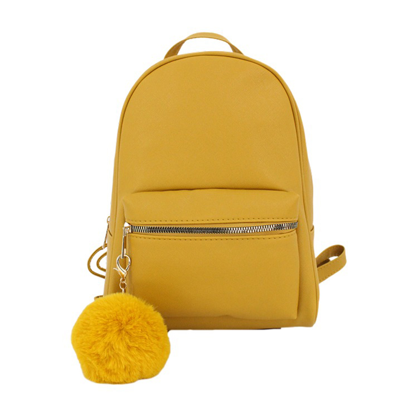 Fake Metal Zipper &Pompom  Backpack