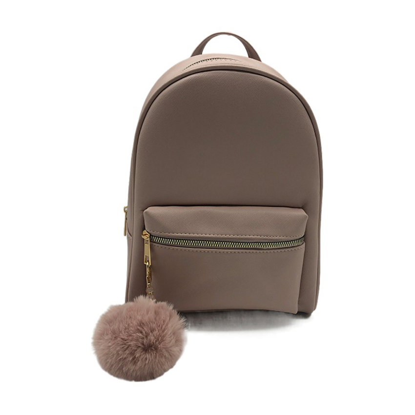 Fake Metal Zipper &Pompom  Backpack