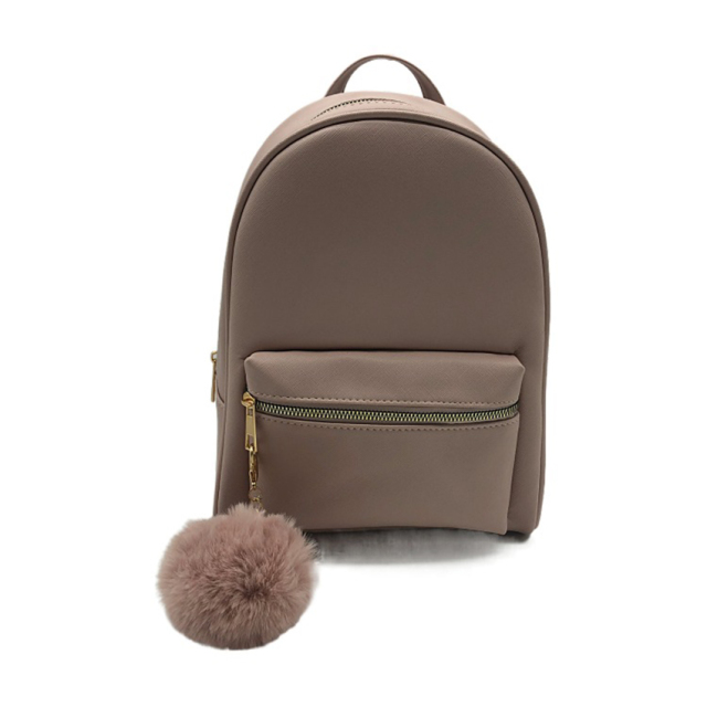 Fake Metal Zipper &Pompom  Backpack