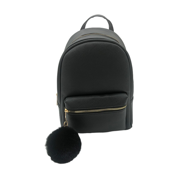 Fake Metal Zipper &Pompom  Backpack