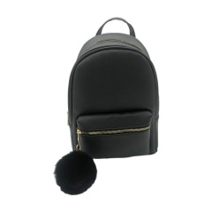 Fake Metal Zipper &Pompom  Backpack