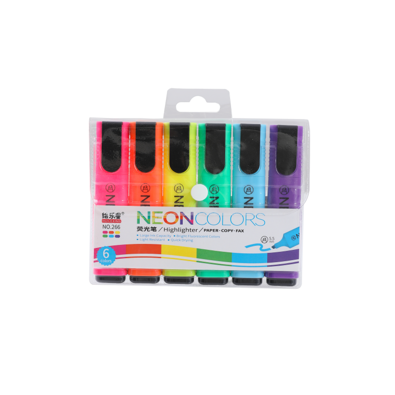 HUILEXING Highlighter, 6 Colors Neon Color Large Capacity Flat Shape Fluorescent Marker, SF-266