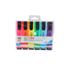 HUILEXING Highlighter, 6 Colors Neon Color Large Capacity Flat Shape Fluorescent Marker, SF-266