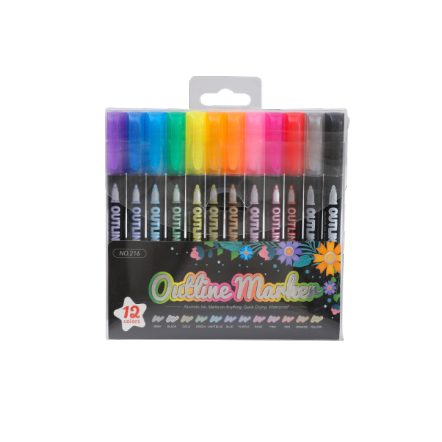 HUILEXING Marker Pen, 12 Colors Outline Marker, SF-216