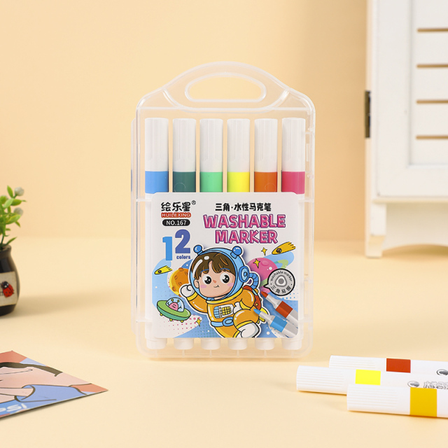 HUILEXING Color Pen, 12/24/36/48 Colors Washable Triangular Watercolor Felt Tip Pen, SF-167