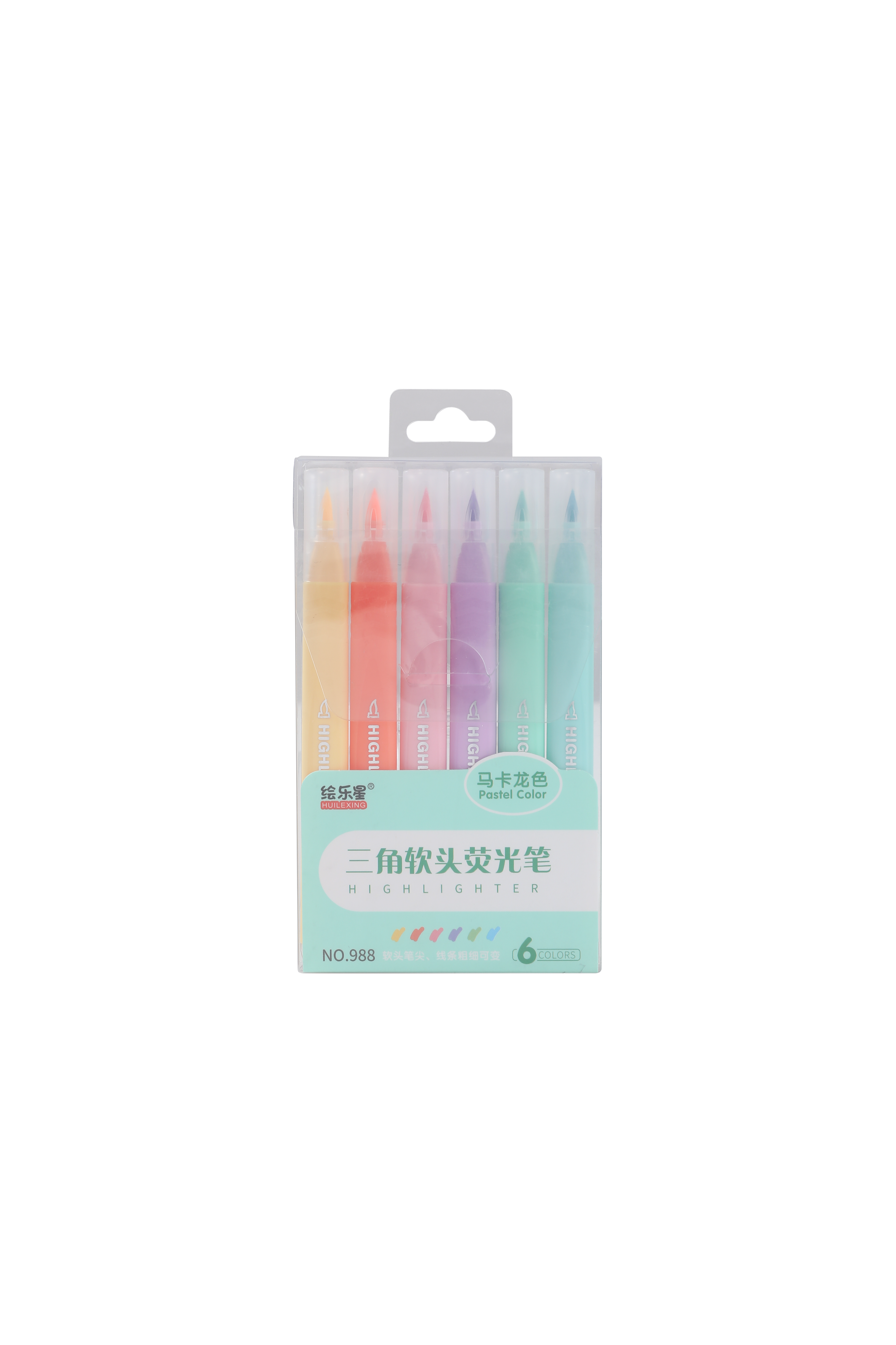 HUILEXING Highlighter, 6 Colors Pastel Color Triangular Brush Tip Highlighter, SF-988
