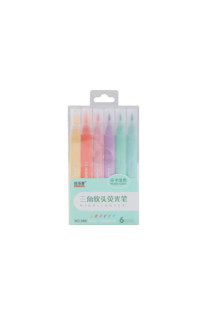 HUILEXING Highlighter, 6 Colors Pastel Color Triangular Brush Tip Highlighter, SF-988