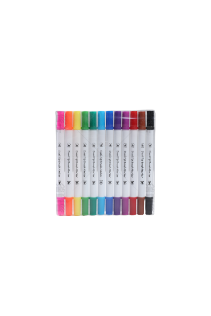 HUILEXING Fineliner, 12 Colors Dual Tip brush Marker, SF-688