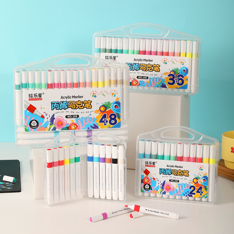 HUILEXING Marker Pen, 12/24/36/48 Colors Triangular Acrylic Marker, SF-166