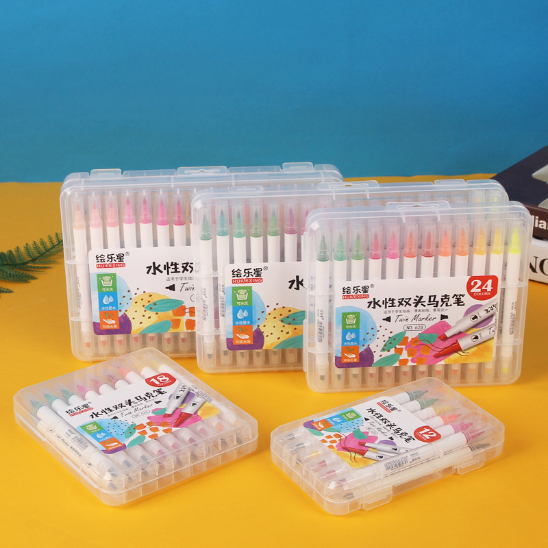HUILEXING Color Pen, 12/24/36/48 Colors Washable Twin Marker, SF-628