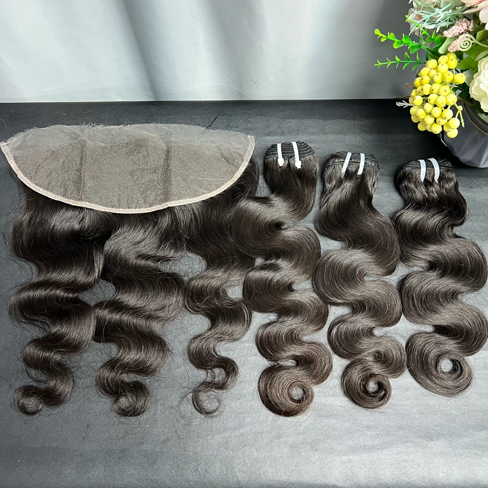 3 Pieces Raw Hair Bundles With 13x4 Lace Frontal Straight