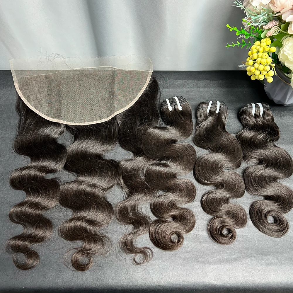3 Pieces Raw Hair Bundles With 13x6 Lace Frontal Body Wave