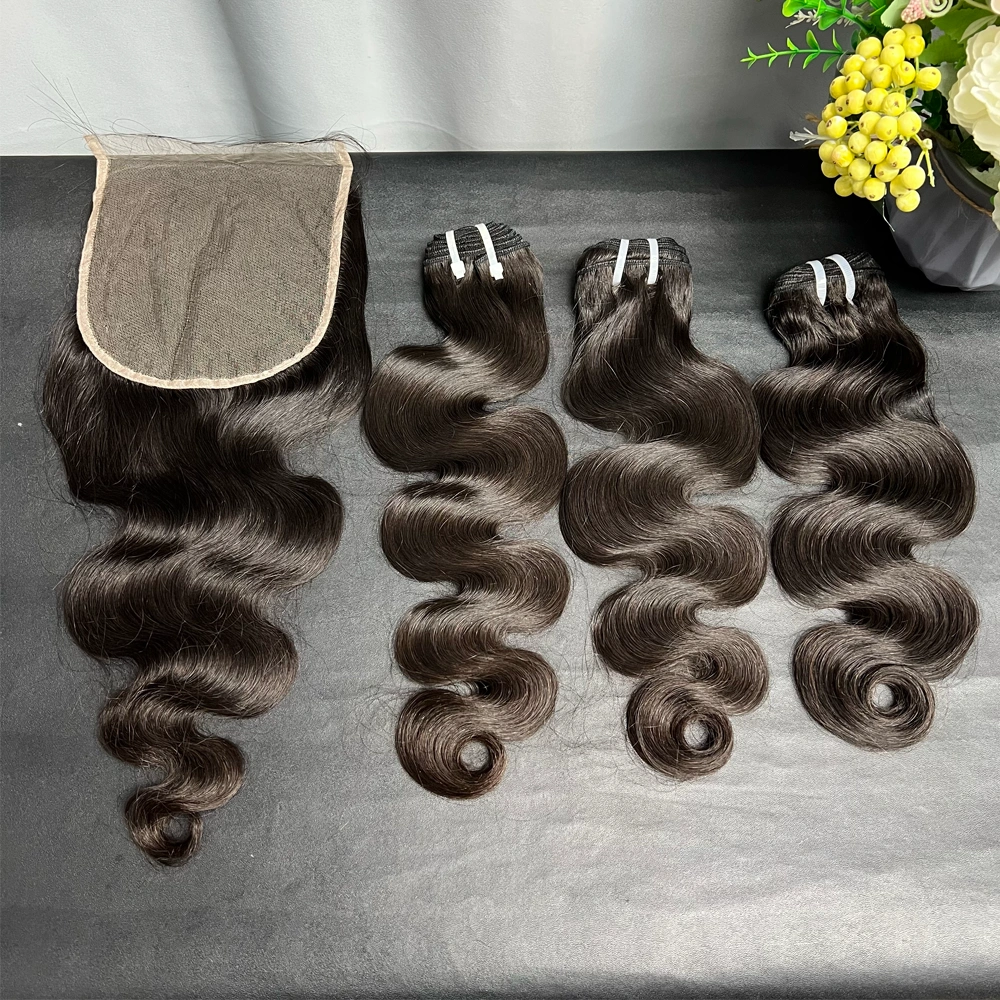 3 Pieces Raw Hair Bundles With 6x6 Lace Closure Body Wave