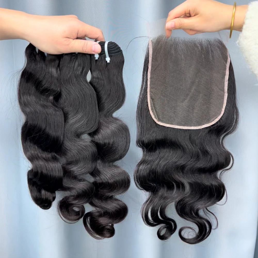 3 Pieces Raw Hair Bundles With 7x7 Lace Closure Body Wave