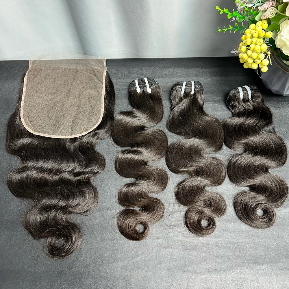 3 Pieces Raw Hair Bundles With 7x7 Lace Closure Body Wave
