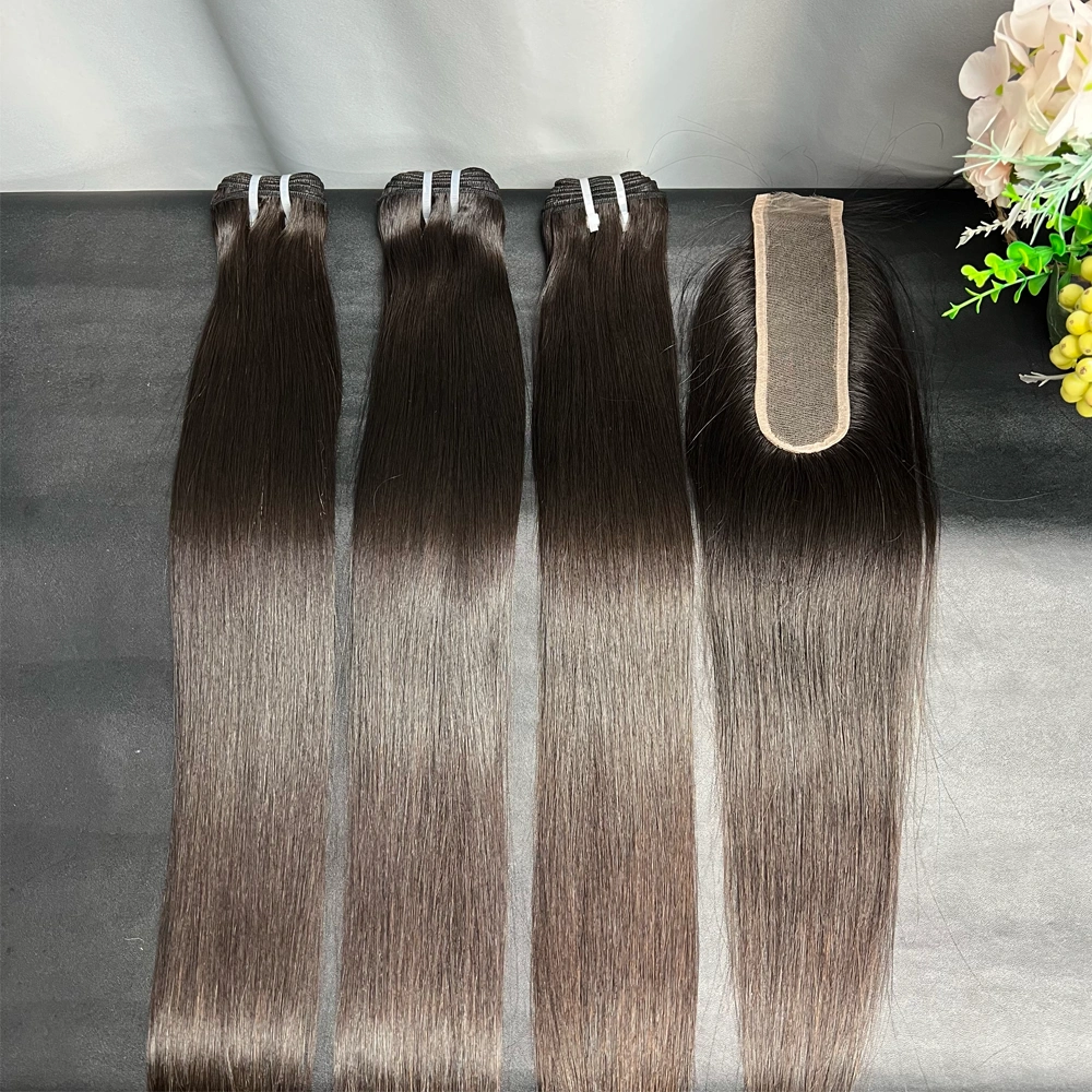 3 Pieces Raw Hair Bundles With 2x6 Lace Closure Straight