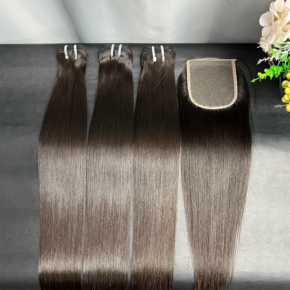 3 Pieces Raw Hair Bundles With 4x4 Lace Closure Straight