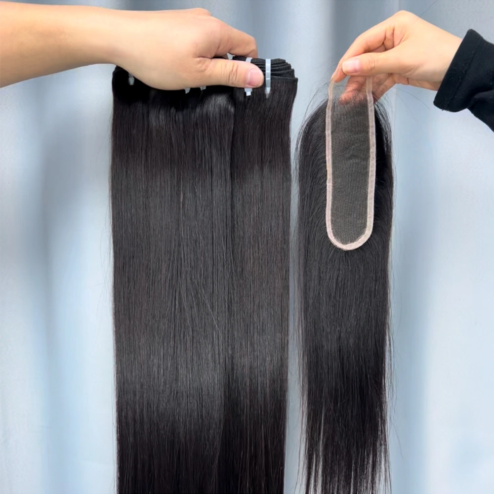 3 Pieces Raw Hair Bundles With 2x6 Lace Closure Straight