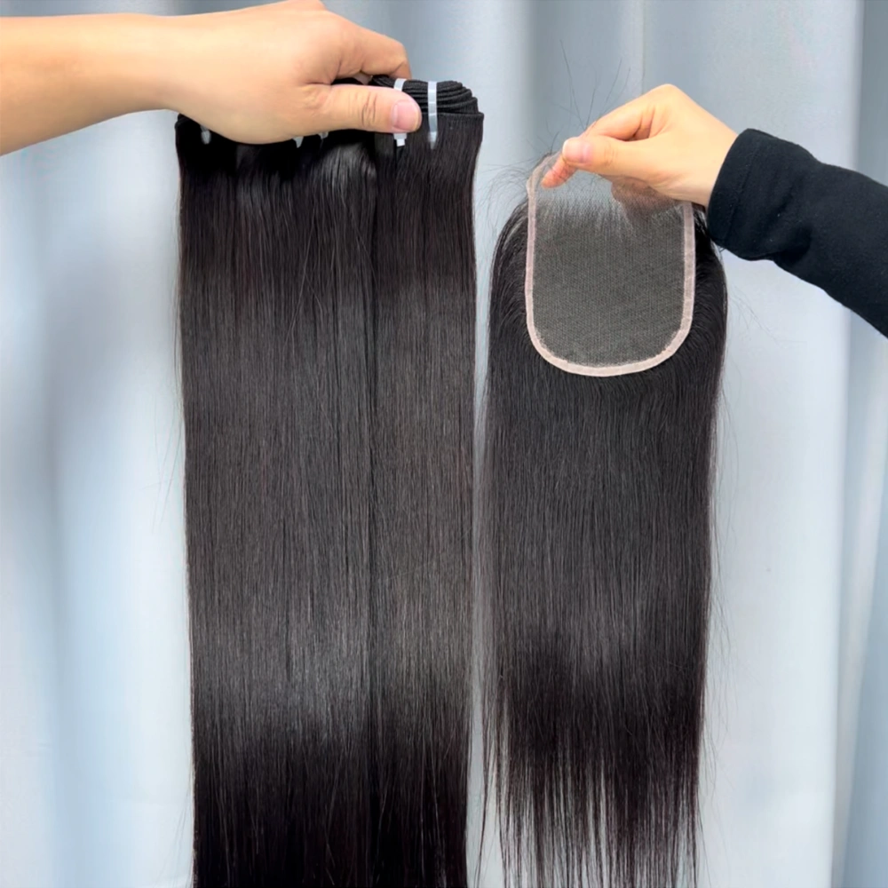 3 Pieces Raw Hair Bundles With 4x4 Lace Closure Straight