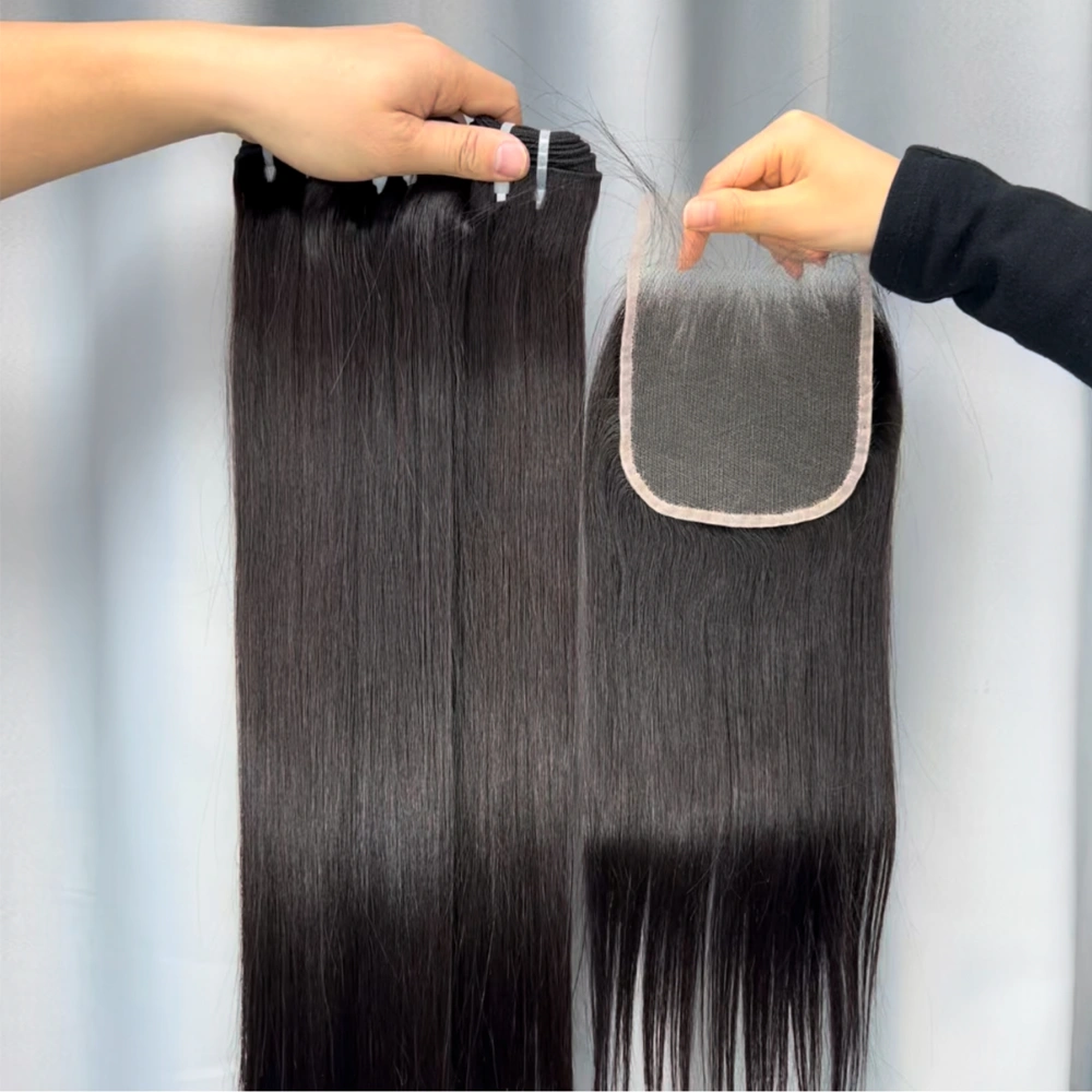 3 Pieces Raw Hair Bundles With 5x5 Lace Closure Straight