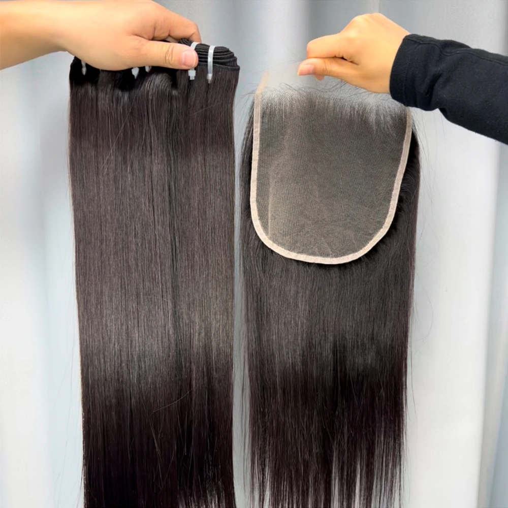 3 Pieces Raw Hair Bundles With 7x7 Lace Closure Straight