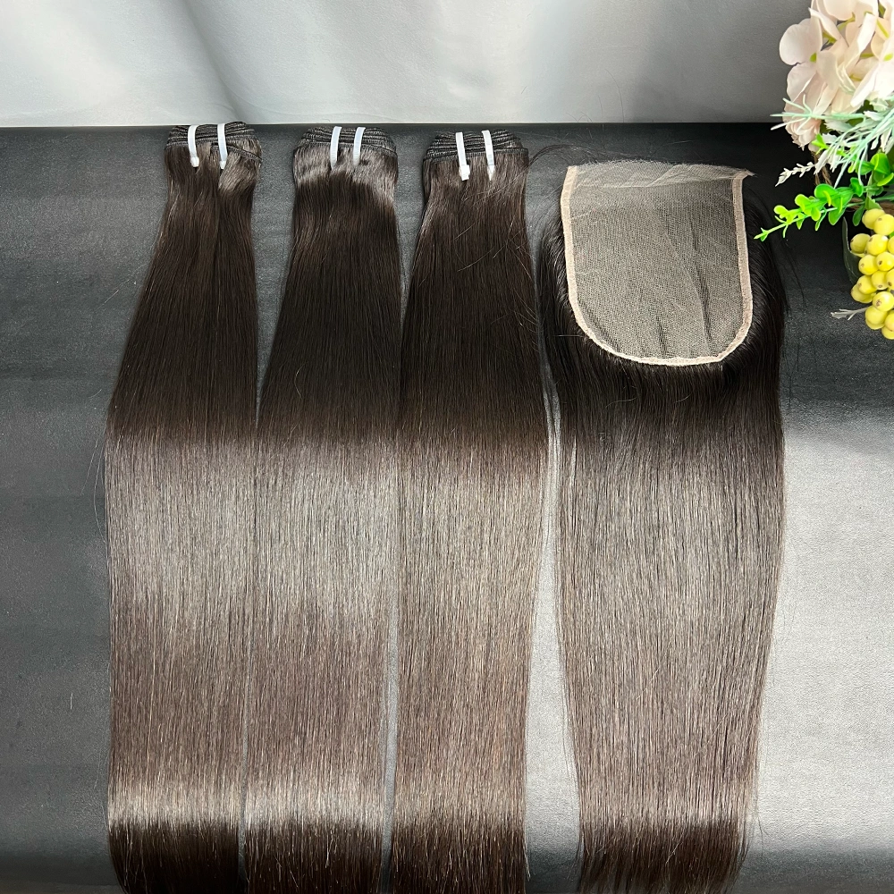 3 Pieces Raw Hair Bundles With 5x5 Lace Closure Straight