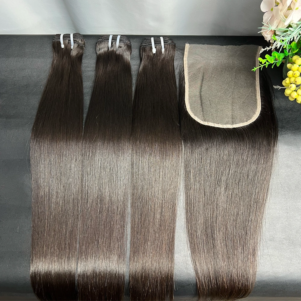 3 Pieces Raw Hair Bundles With 6x6 Lace Closure Straight
