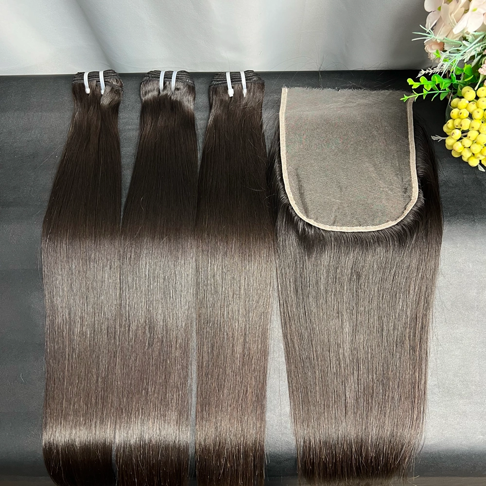 3 Pieces Raw Hair Bundles With 7x7 Lace Closure Straight