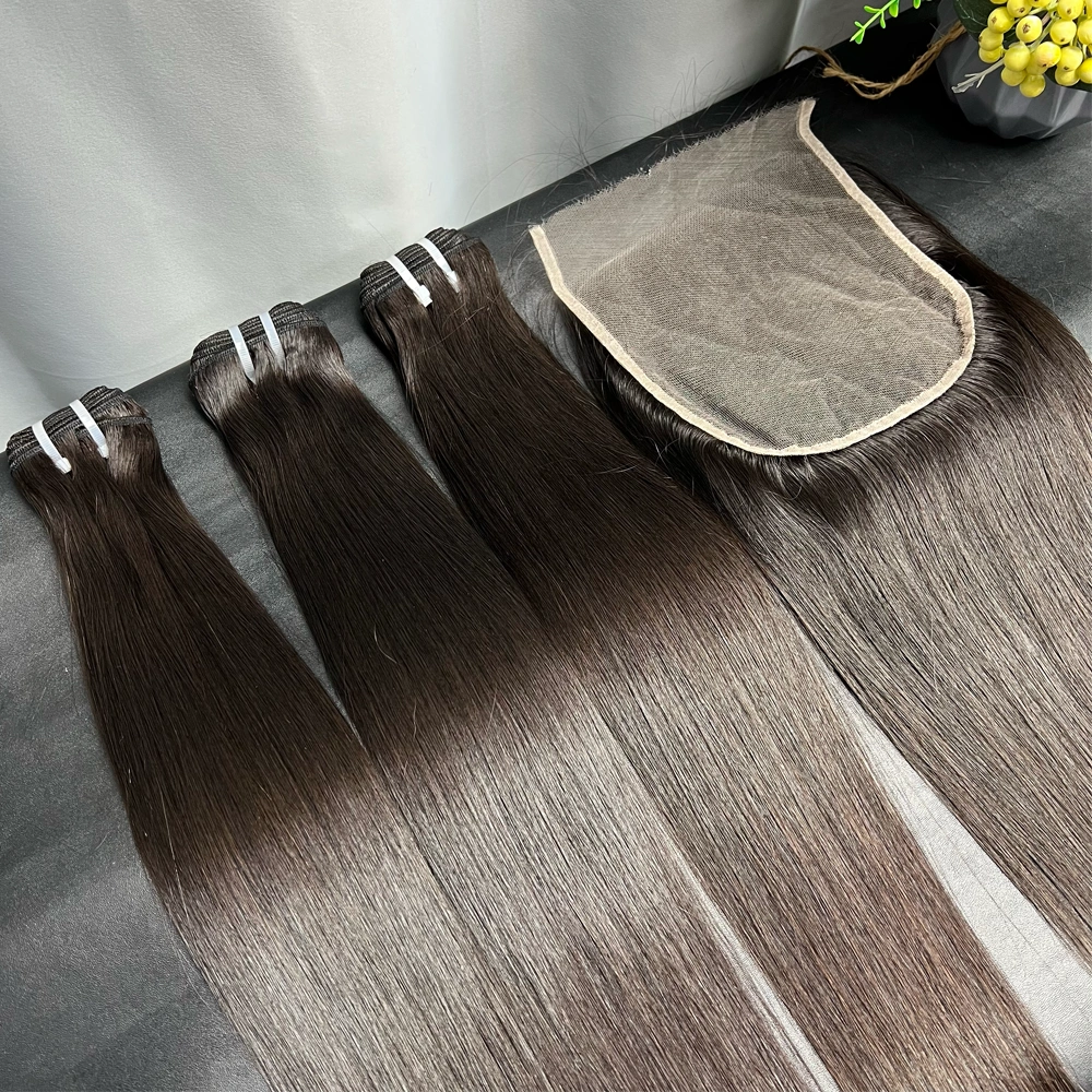 3 Pieces Raw Hair Bundles With 7x7 Lace Closure Straight