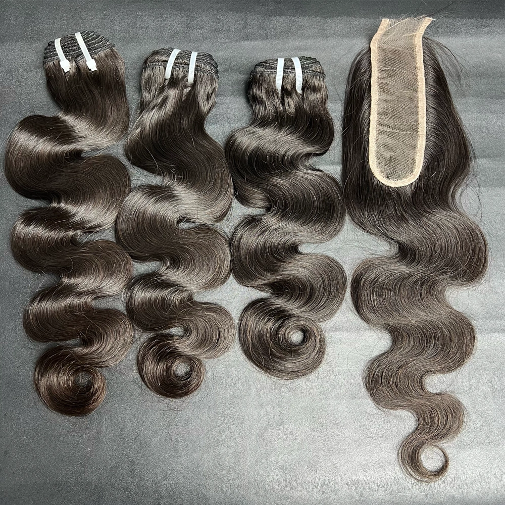 3 Pieces Raw Hair Bundles With 2x6 Lace Closure Body Wave