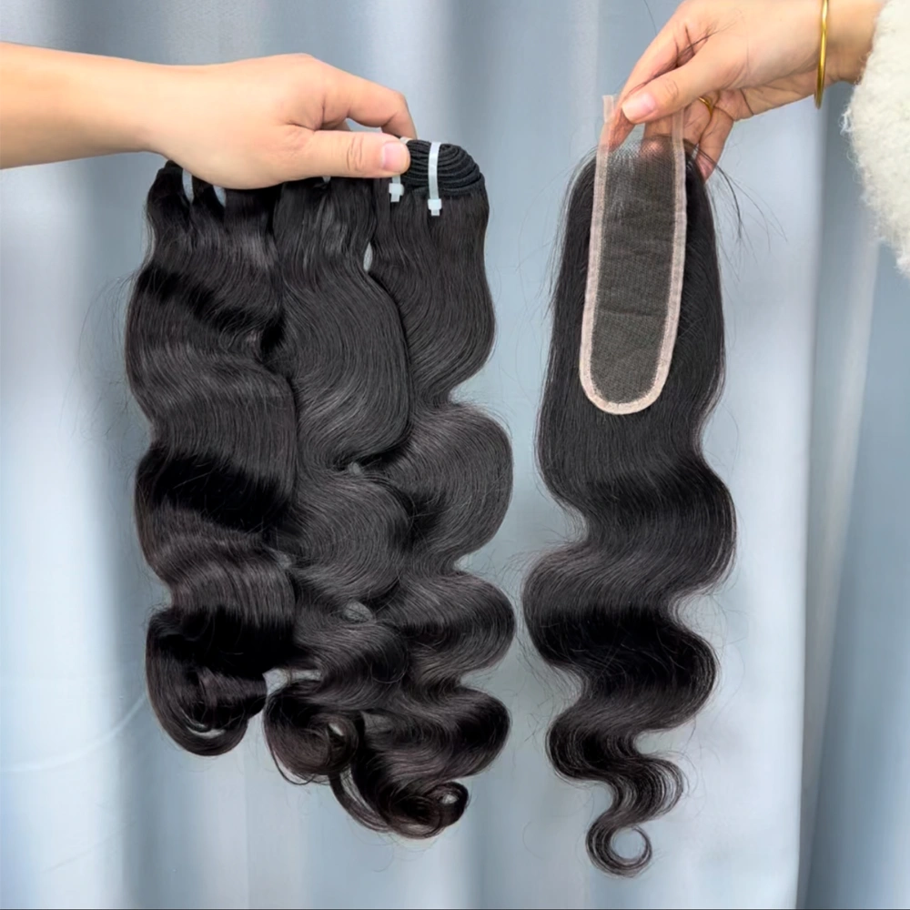 3 Pieces Raw Hair Bundles With 2x6 Lace Closure Body Wave