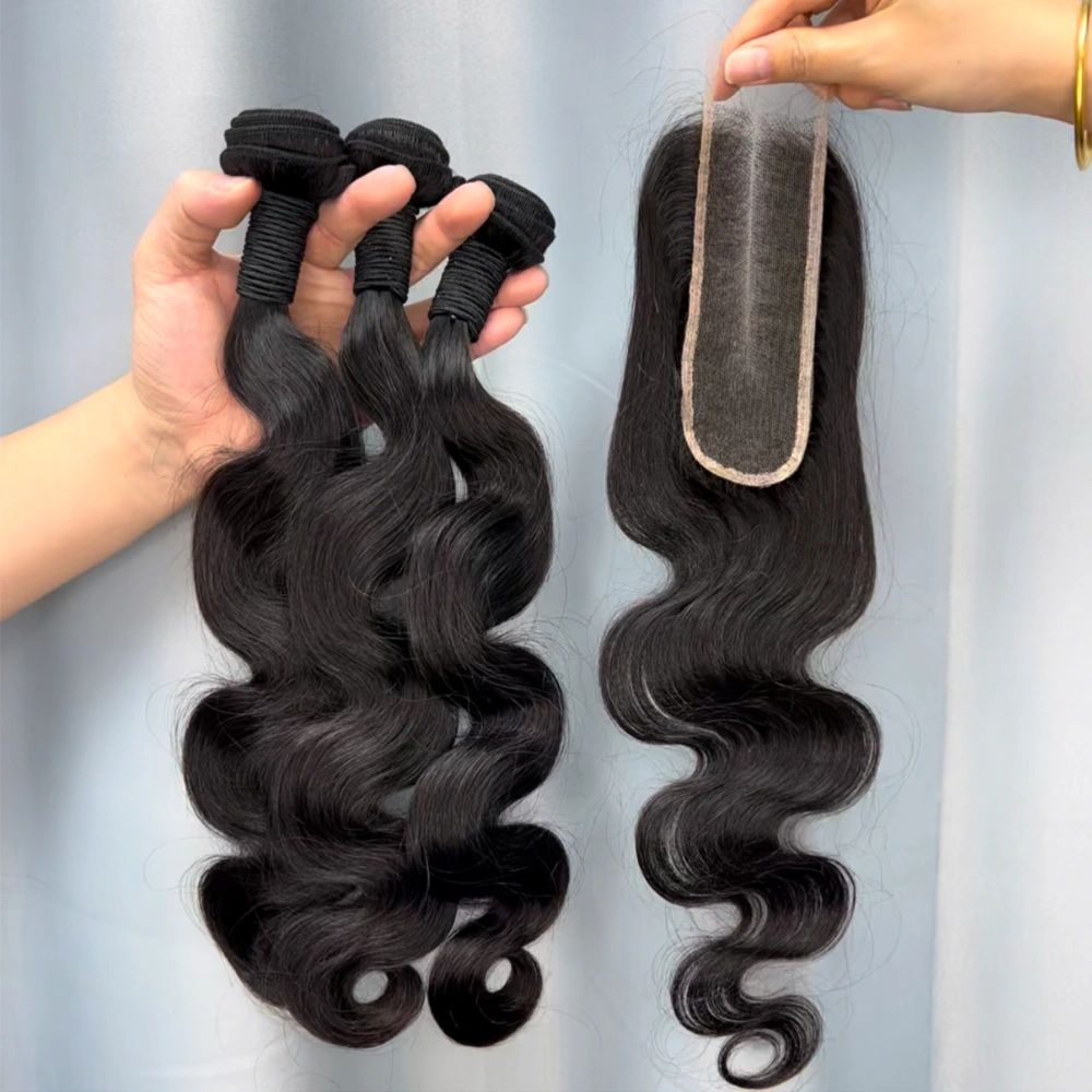 3 Pieces Virgin Hair Bundles With 2x6 Lace Closure Body Wave