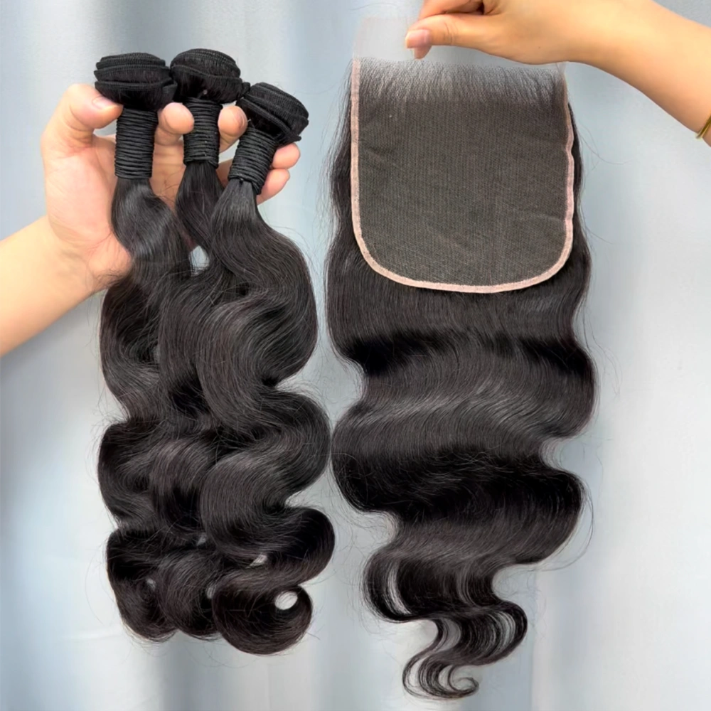 3 Pieces Virgin Hair Bundles With 6x6 Lace Closure Body Wave