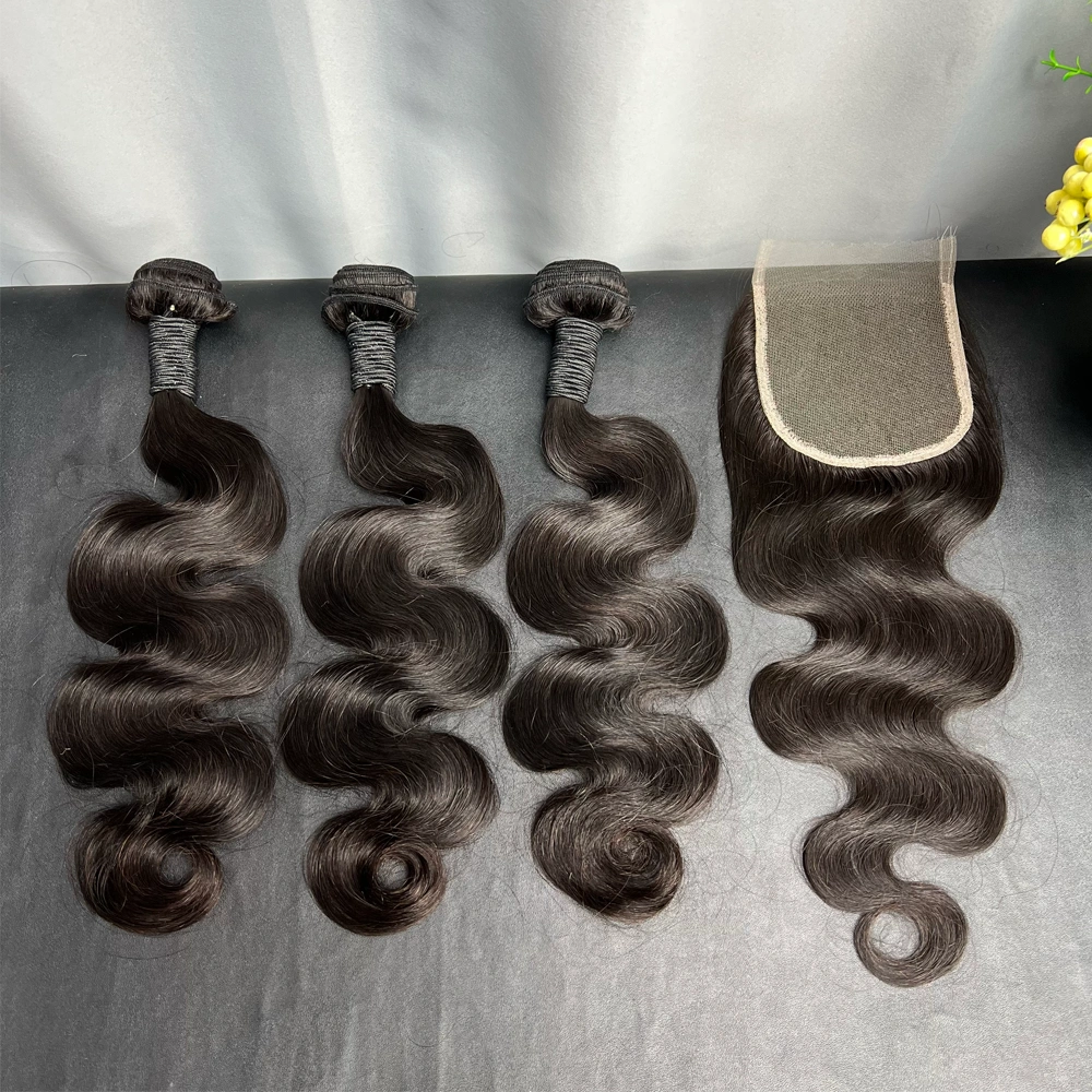 3 Pieces Virgin Hair Bundles With 4x4 Lace Closure Body Wave