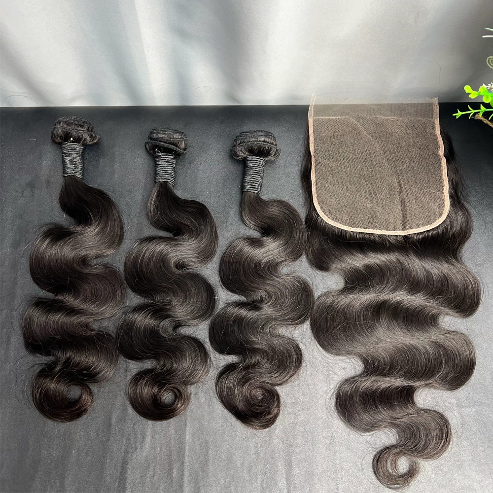 3 Pieces Virgin Hair Bundles With 6x6 Lace Closure Body Wave