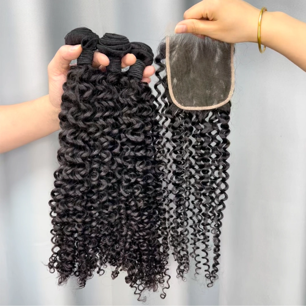 3 Pieces Virgin Hair Bundles With 4x4 Lace Closure Deep Curly