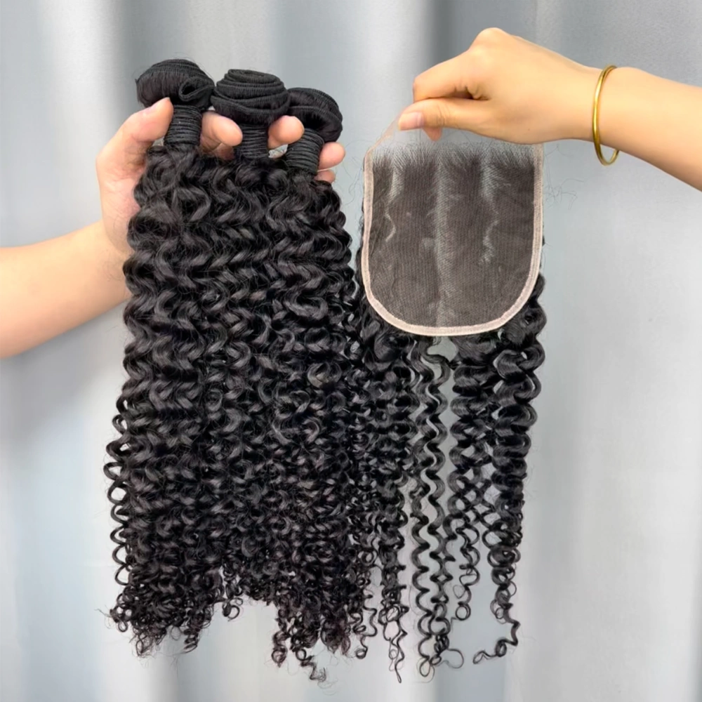 3 Pieces Virgin Hair Bundles With 5x5 Lace Closure Deep Curly