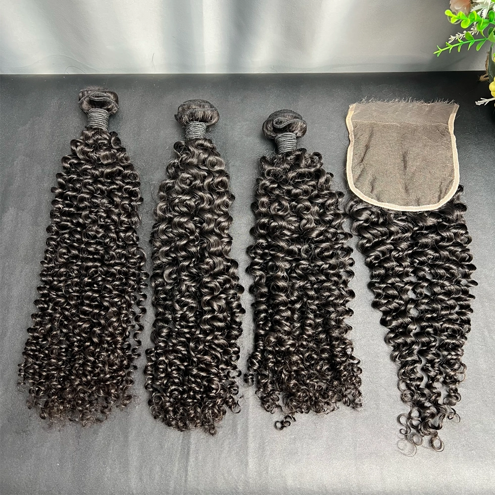 3 Pieces Virgin Hair Bundles With 5x5 Lace Closure Deep Curly