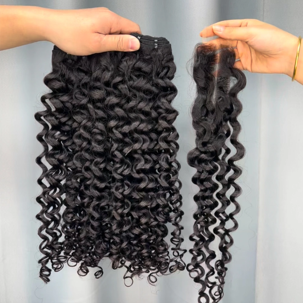 3 Pieces Virgin Hair Bundles With 2x6 Lace Closure Italian Curly