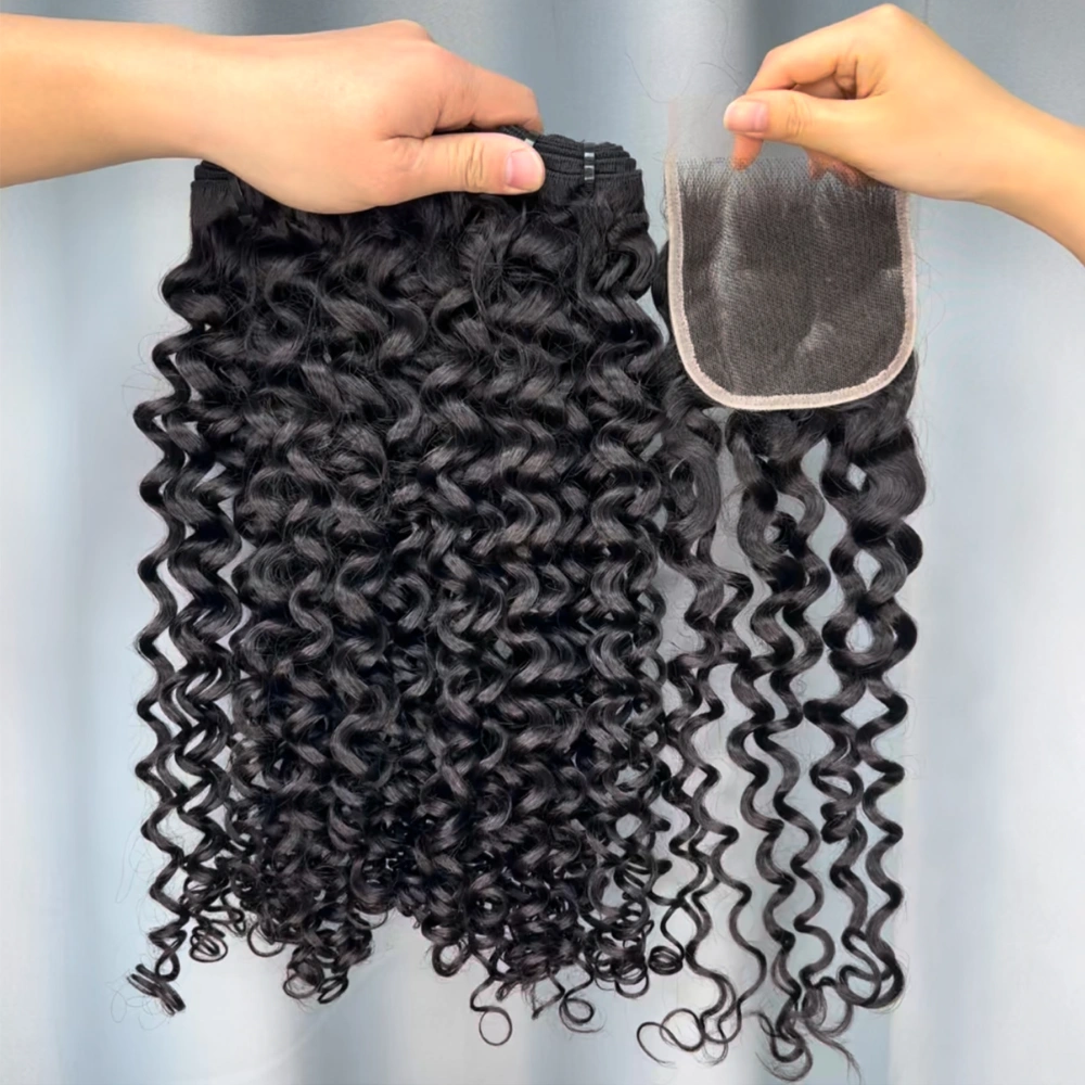 3 Pieces Virgin Hair Bundles With 4x4 Lace Closure Italian Curly