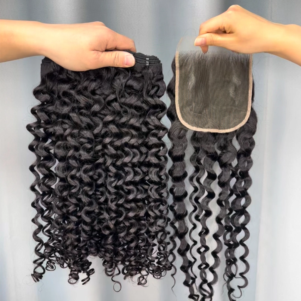 3 Pieces Virgin Hair Bundles With 5x5 Lace Closure Italian Curly