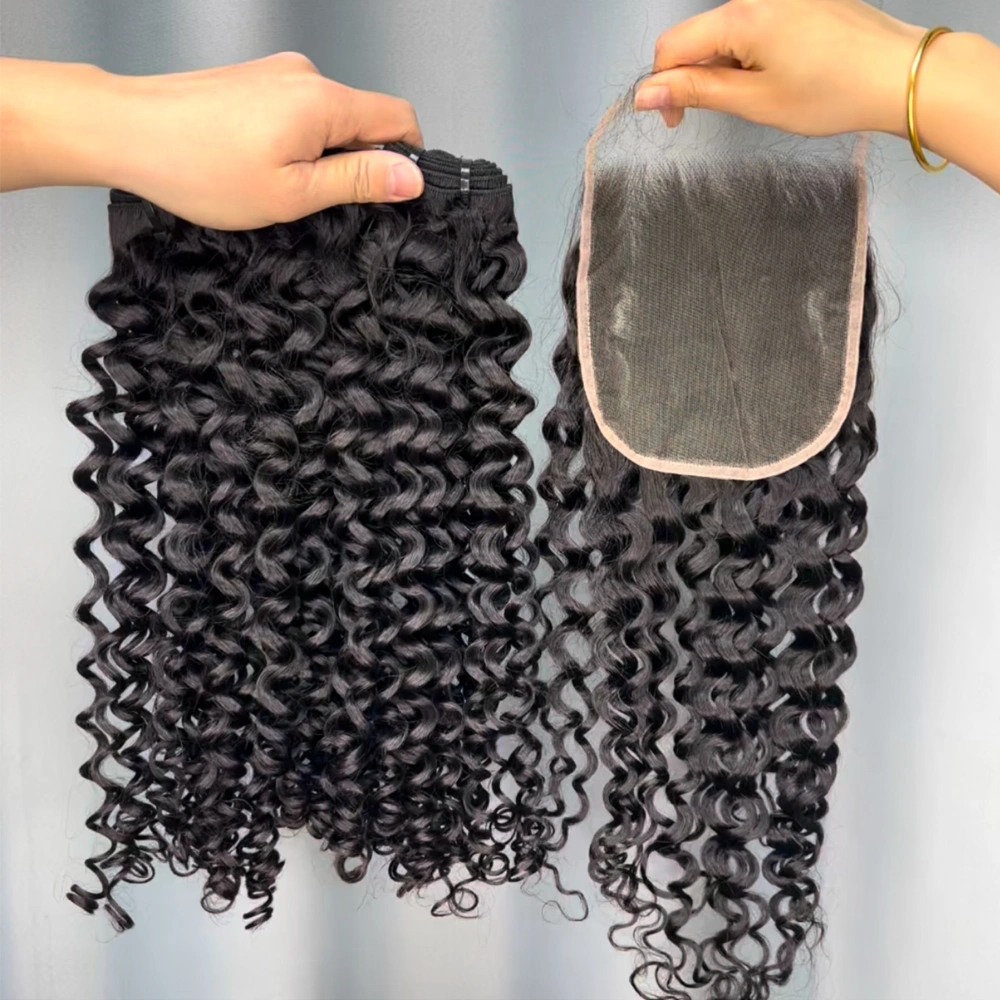 3 Pieces Virgin Hair Bundles With 6x6 Lace Closure Italian Curly