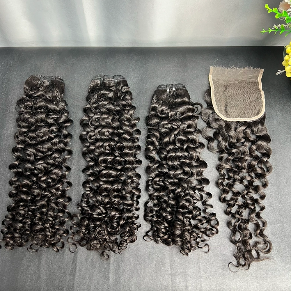 3 Pieces Virgin Hair Bundles With 4x4 Lace Closure Italian Curly