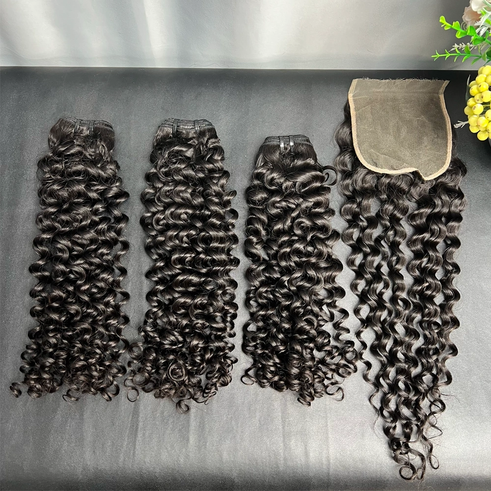 3 Pieces Virgin Hair Bundles With 5x5 Lace Closure Italian Curly